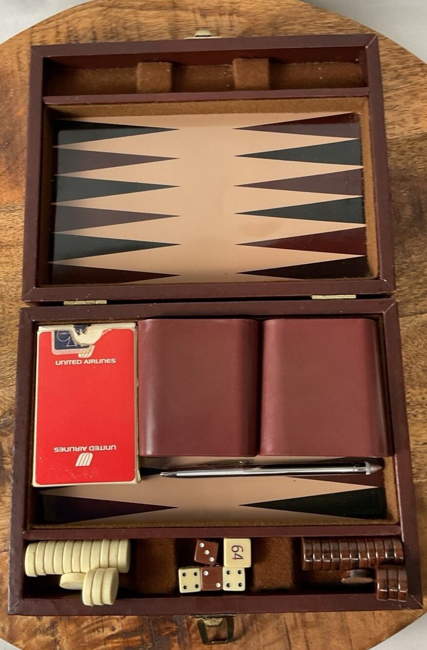 Vintage Backgammon Travel Case With Dice And Cups And Vintage Pack Of Cards